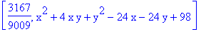 [3167/9009, x^2+4*x*y+y^2-24*x-24*y+98]